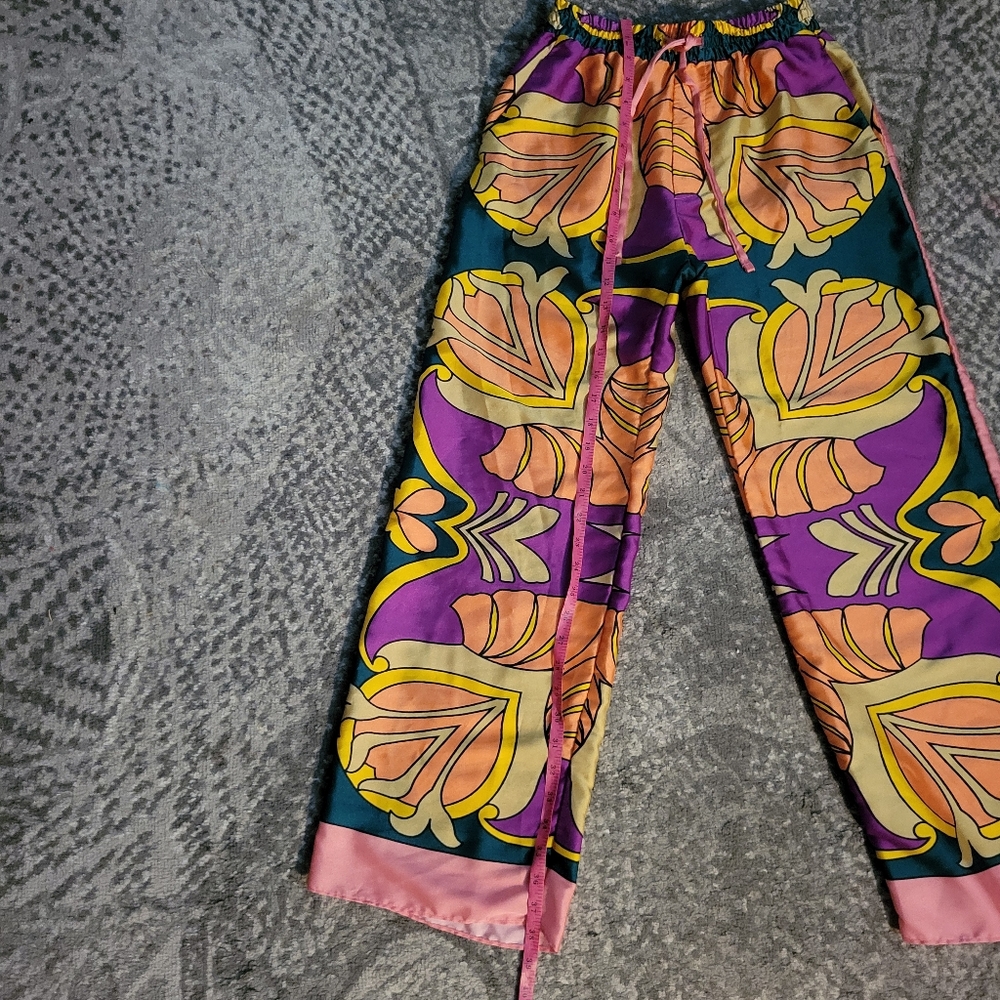 ZARA ✨BLOGGERS FAV Colorful Printed Satin Pajama Style Pant Size XS - Picture 7 of 15